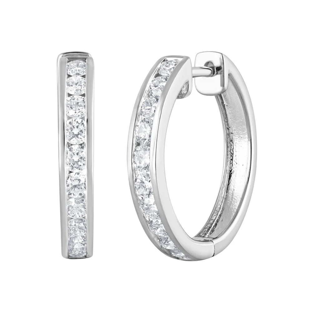 0.50 Carat Lab Grown Single Row Diamond Sterling Silver Hoop Earrings