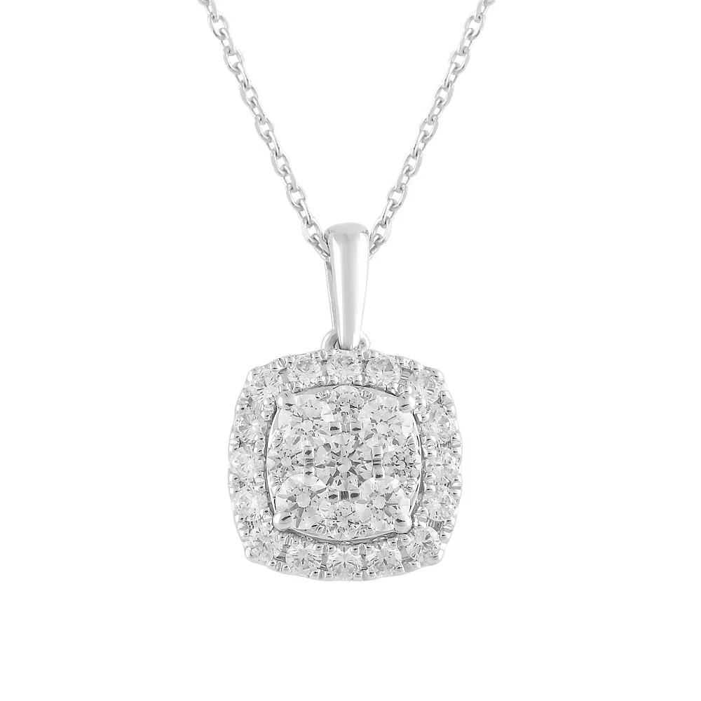 1 Carat Round Lab Grown Halo Diamond Pendant Necklace