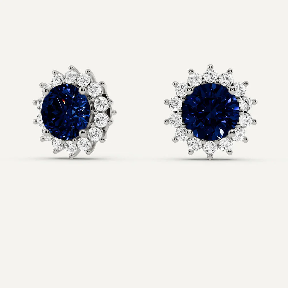 1 Carat Lab Grown Blue Sapphire Diamond Stud Earrings - Image 2