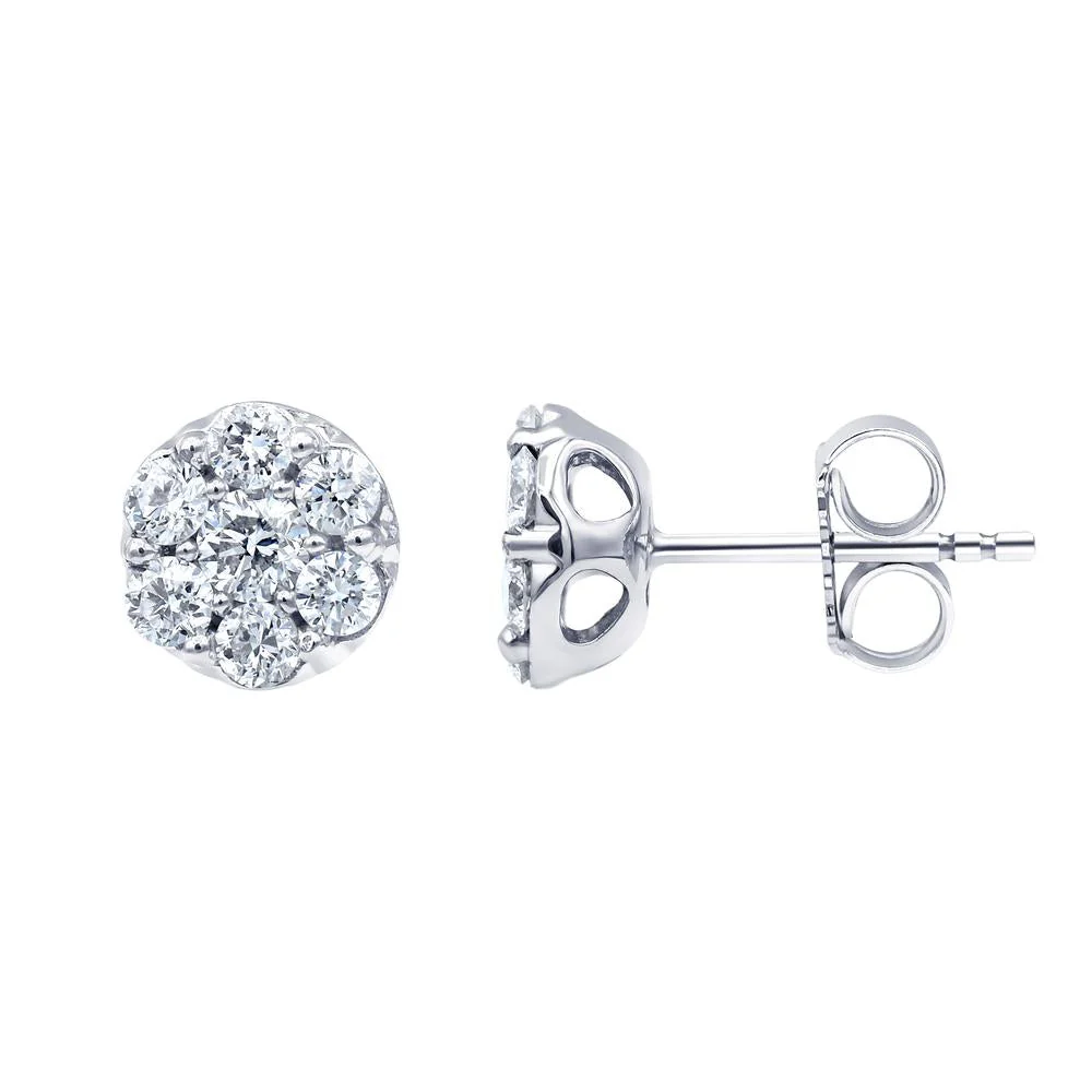 1 Carat Lab Grown Diamond Cluster Stud Earrings In Sterling Silver