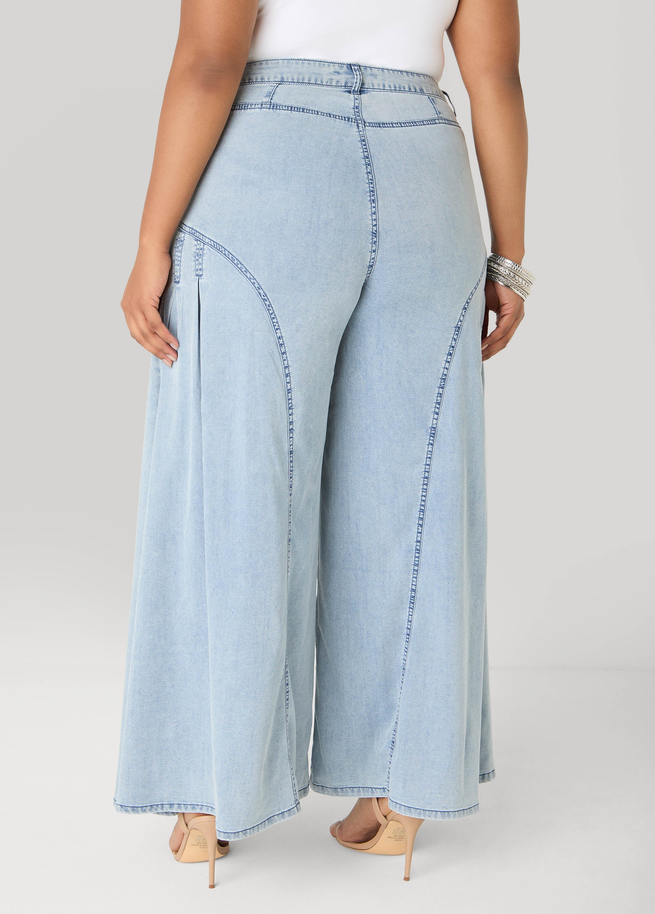 Pleated Wide Leg Chambray Pants - Image 2