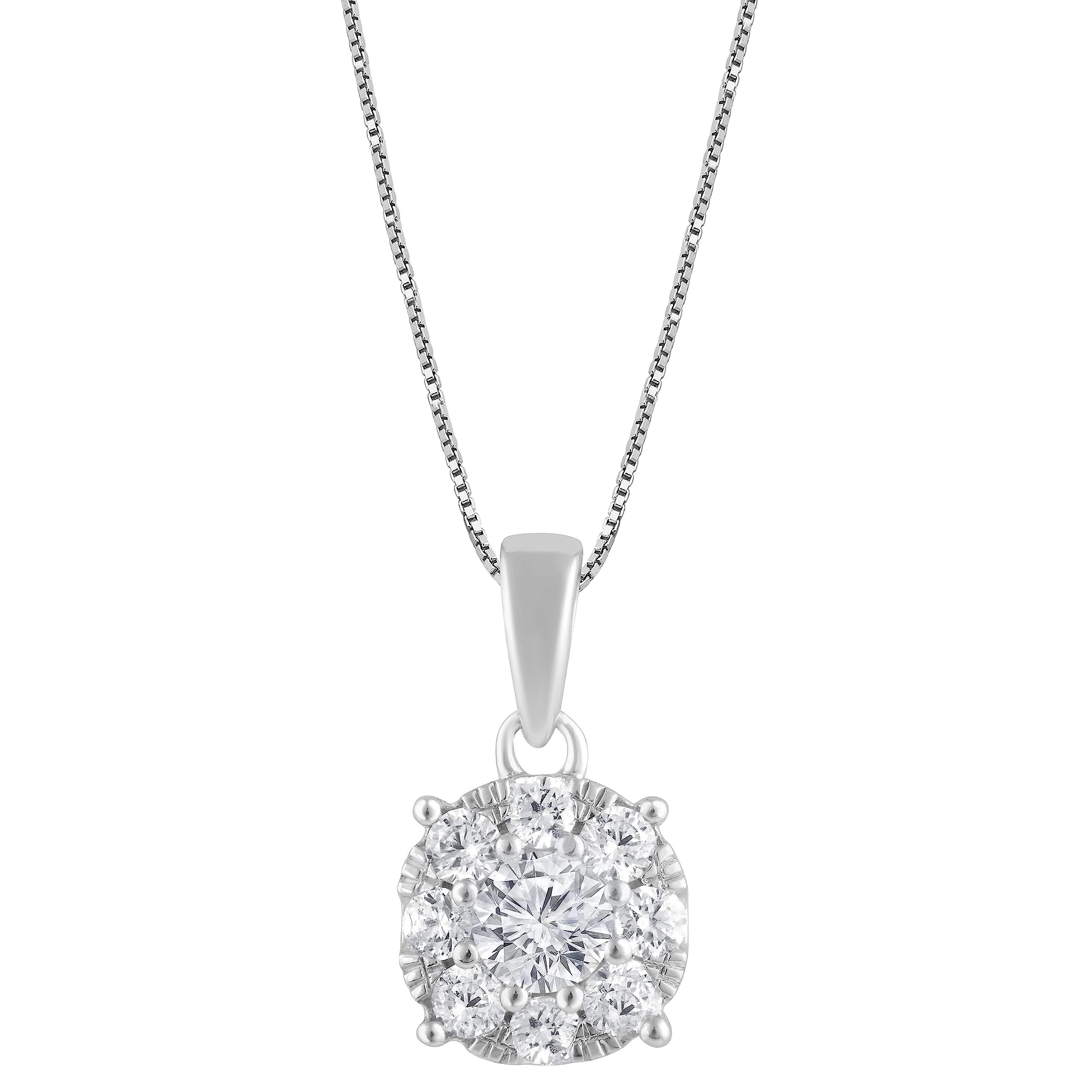 0.50 Carat Lab Grown Round Cluster Diamond Pendant Sterling Silver Necklace