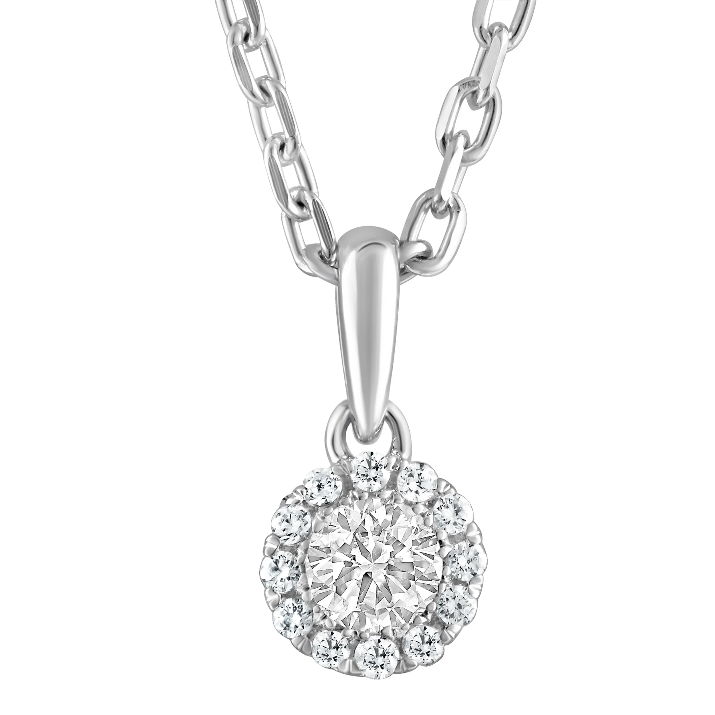 0.50 Carat Lab Grown Sterling Silver Diamond Halo Necklace And Earrings Set - Image 2