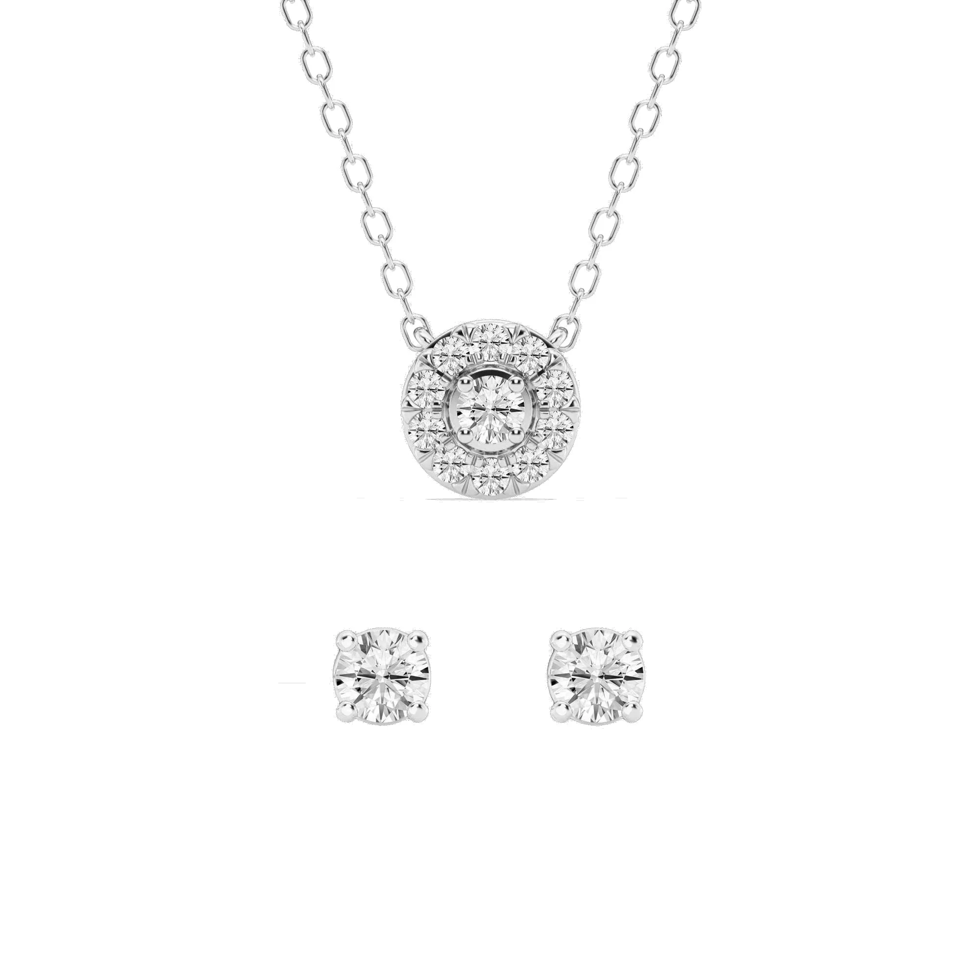 0.33 Carat Lab Grown Round Diamond Halo Necklace Set