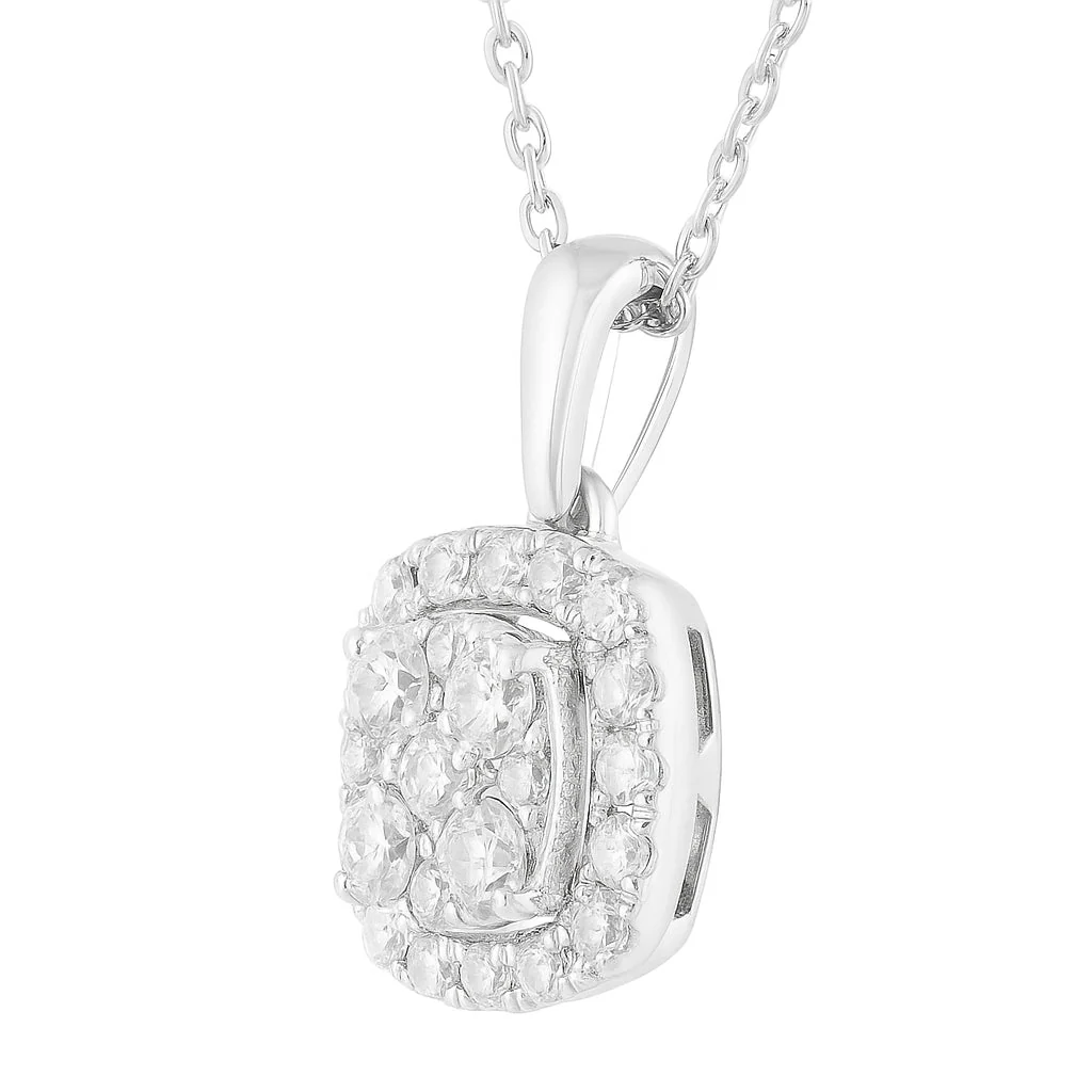1 Carat Lab Grown Sterling Silver Halo Diamond Pendant Necklace - Image 3