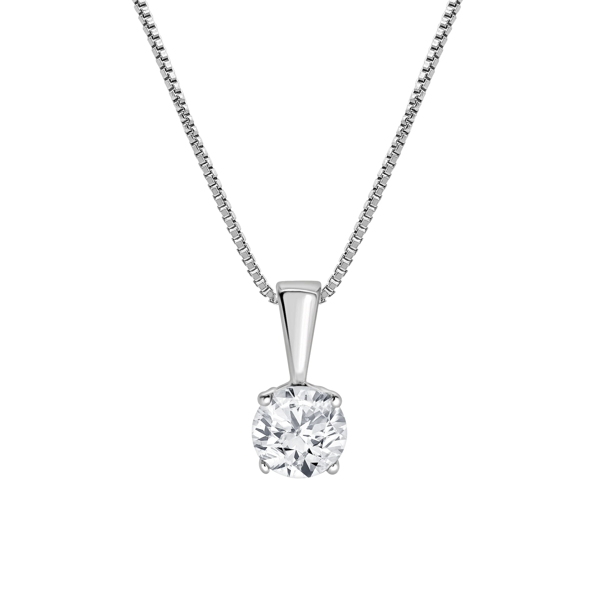 0.60 Carat Lab Grown Round Solitaire Diamond Pendant Necklace In Sterling Silver