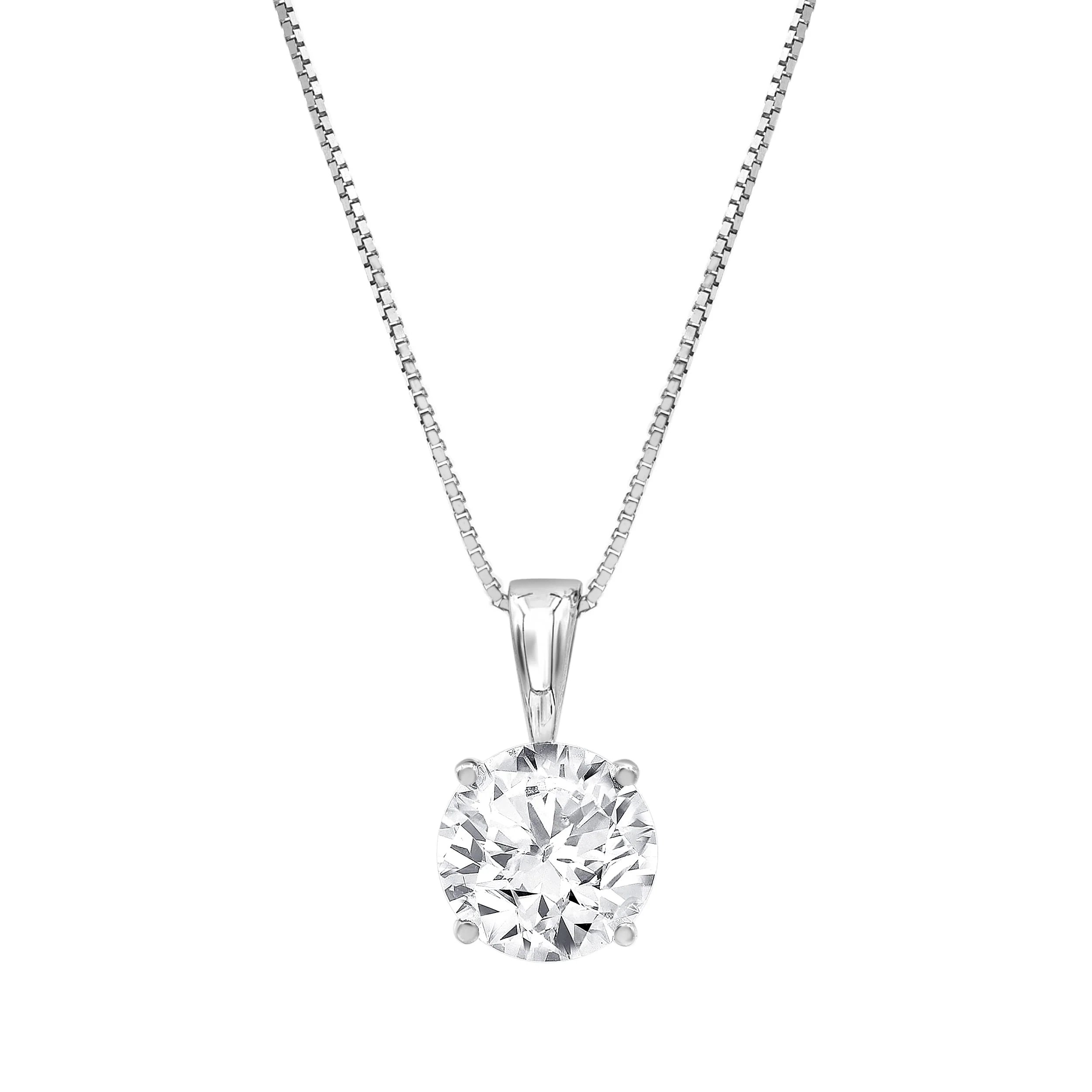 0.75 Carat Lab Grown Round Solitaire Diamond Pendant Necklace In Sterling Silver