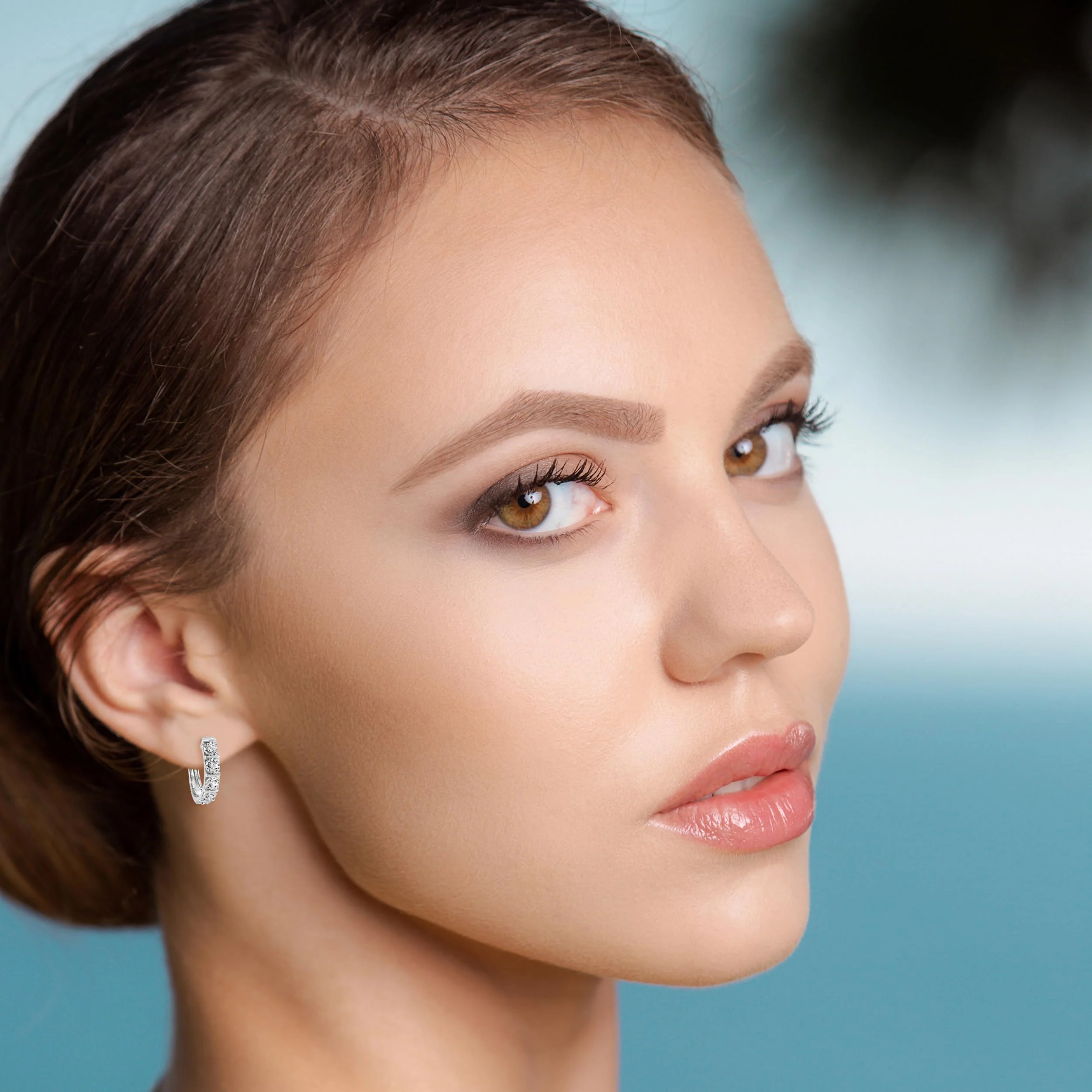 0.10 Carat Single Row Lab Grown Diamond Huggie Hoop Earrings - Image 5